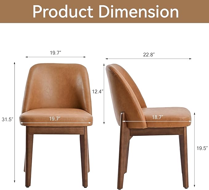 VKNOW Modern Dining Chairs Set of 4, Faux Leather Kitchen Chairs with Wood Legs, Upholstered Side Chair for Kitchen Dining Room, Brown