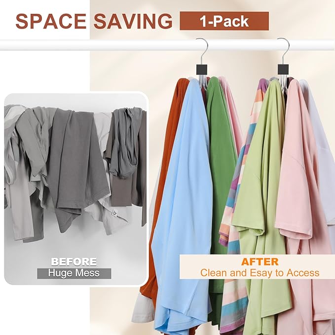 TOPIA HANGER Hoodie Hangers with 6 Wood Balls, Purse Hanger, Scarf Hanger, Wooden Closet Hooks, Handbag Organizer, Bra Hanger, Accessory Organizers for Scarf, Tanktop, Hat, Sweatshirt CT81B