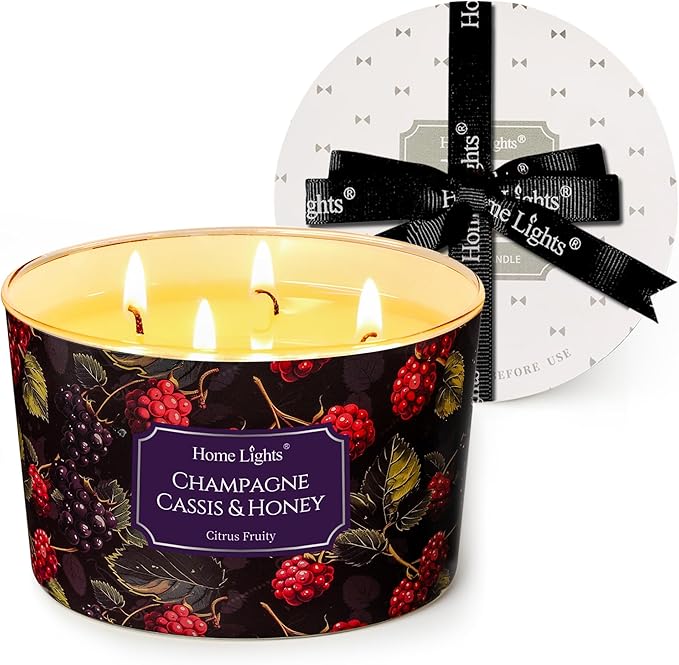 HomeLights Scented Candles for Women & Men, 18oz Candle Jars Aromatherapy 4-Wick Candle, Ideal for Eclectic Mixed Styles Home Decor and Gifts, Champagne Cassis & Honey
