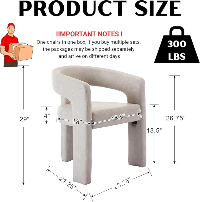 Modern Barrel Dining Chairs Set of 6, PU Leather Upholstered Accent Side Chair with Arms Comfy Makeup Vanity Chairs, Dining Living Room Kitchen Chairs, Grey