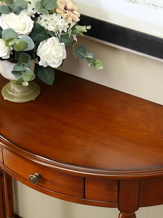 Solid Wood Console Table with Drawer, Semi-Circle Entryway Storage Shelf, Half-Moon Porch Table Side Elegant Vintage Sofa for Living Room (31.5" L x 13.8" W x 31.5" H)