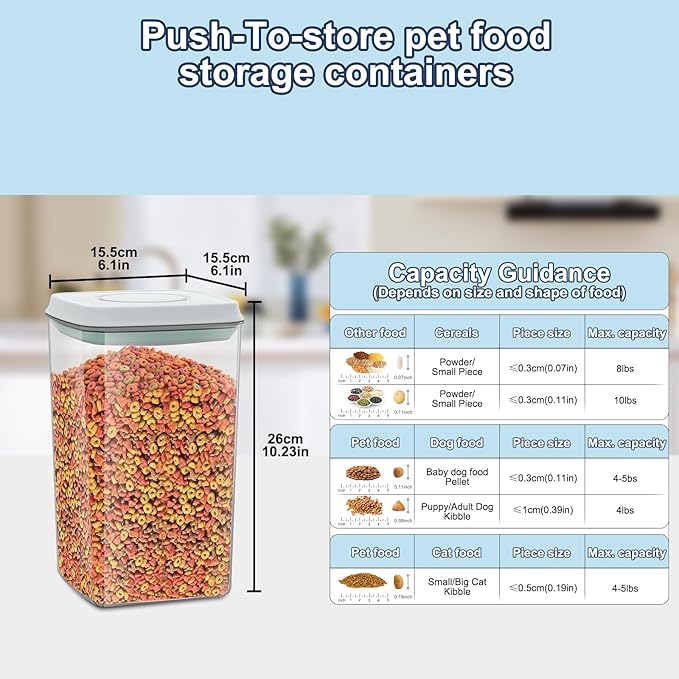 Airtight Dog Cat Food Storage Container and Dog Treat Containers BPA-Free, PET Clear Stackable Pet Storage Bin, 1 Cup Scoop, 1 Sponge cleaning brush, Pop Top, With handle-4.2Qt 2Pack