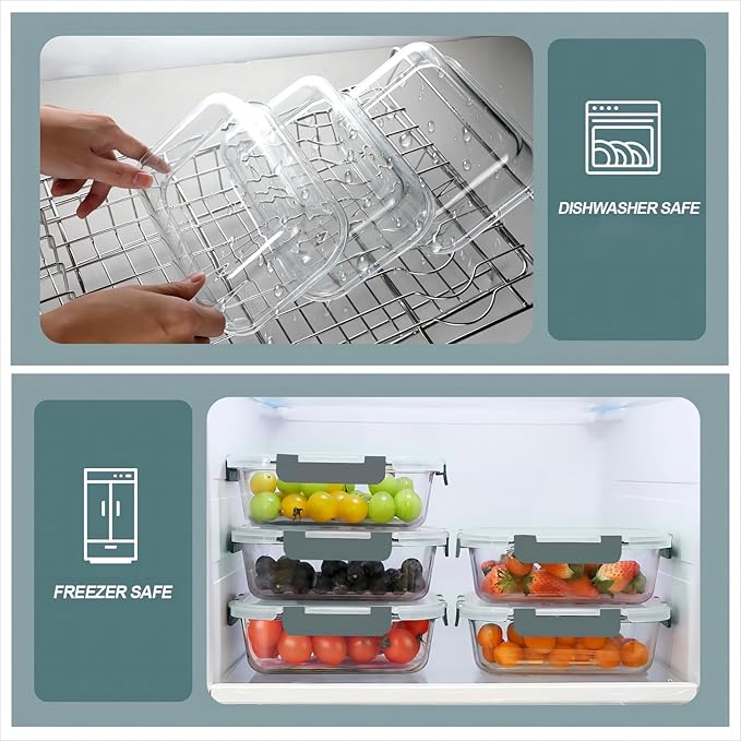 KOMUEE 30 oz 5 Pack Glass Meal Prep Containers, Glass Storage Containers with Lids - Dishwahser, Microwave, Oven and Freezer Safe