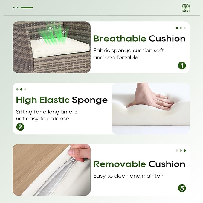 FDW | 3-Piece Patio Furniture Set | Gray & Khaki | Outdoor Wicker Furniture with Coffee Table | Modern Rattan Chairs Conversation Set | Outdoor Seating | Weather-Resistant | for Porch, Garden, Lawn