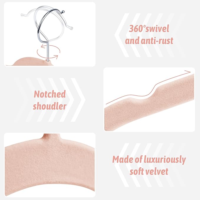 Premium Velvet Shirt Hangers 30 Pack, Non-Slip 360° Swivel Hook Space-Saving Felt Hanger, Slim Flocked Hangers for Blouses, Strappy Dresses, Tank Tops(Pink)