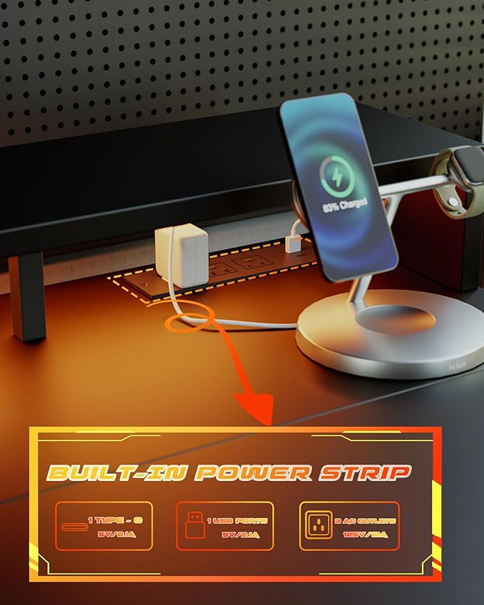 Electric Height Adjustable Standing Desk with Power Outlet and LED Light Strip, Sit to Stand, Ergonomic 48x24" Rising Desk with Memory Presets, Home Office Workstation, Computer Gaming Table, Black