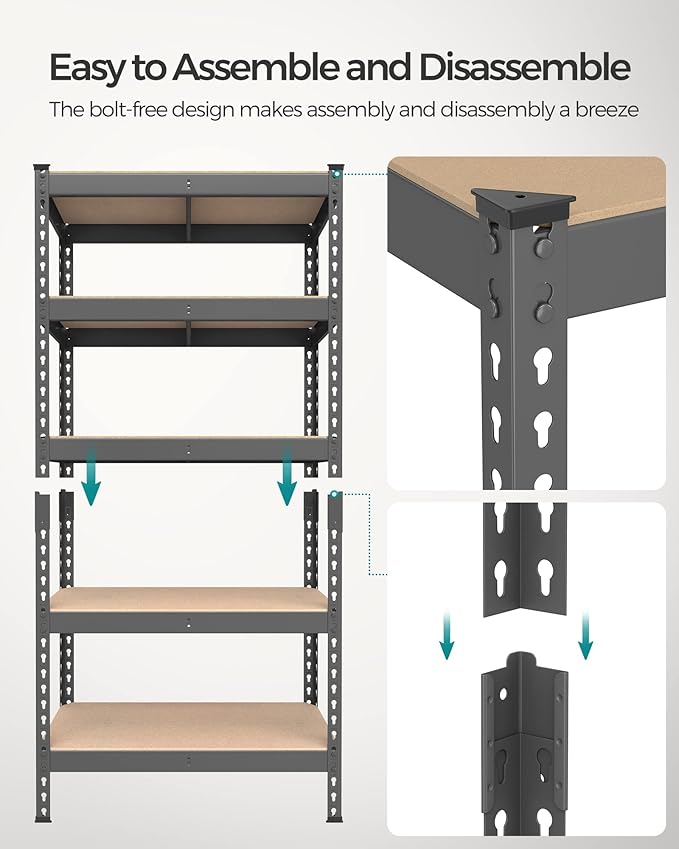 SONGMICS 5-Tier Storage Shelves, Load 2310 lb, Garage Storage, Boltless Assembly, Adjustable Shelving Unit, 11.8 x 29.5 x 59.1 Inches, for Study Shed Basement, Gray and Natural Beige UGLR300G01