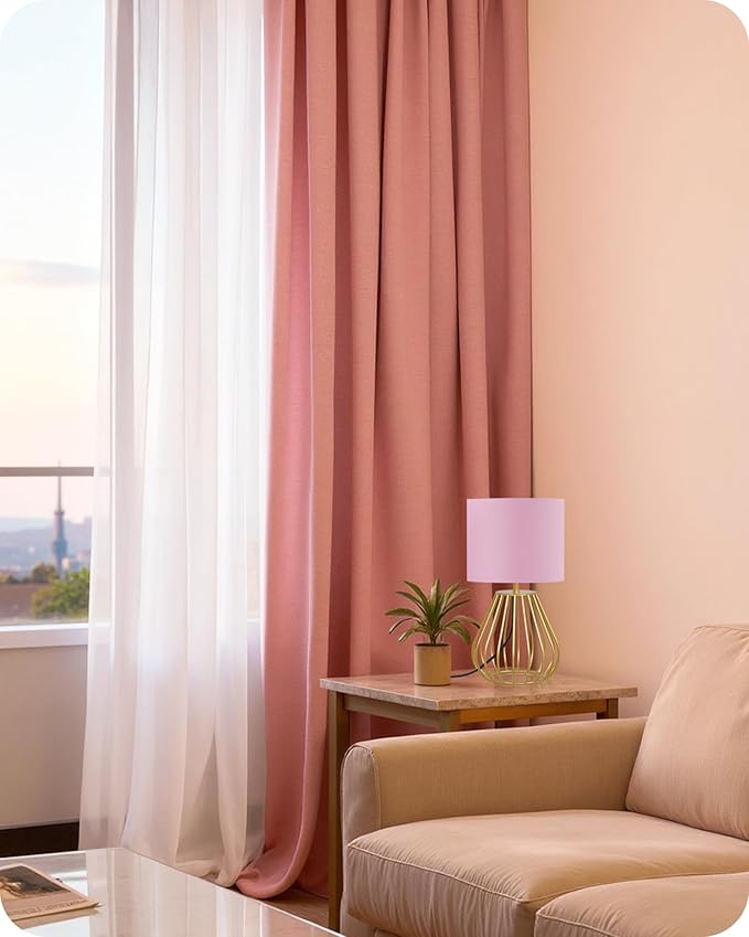 Pink and Gold Table Lamp, Small Bedside Lamp with Metal Base & Pink Linen Lampshade, Modern Nightstand Lamp, Little Cute Desk Lamp for Girl Kid's Room, 2700K LED Bulb Included, DP06TL05