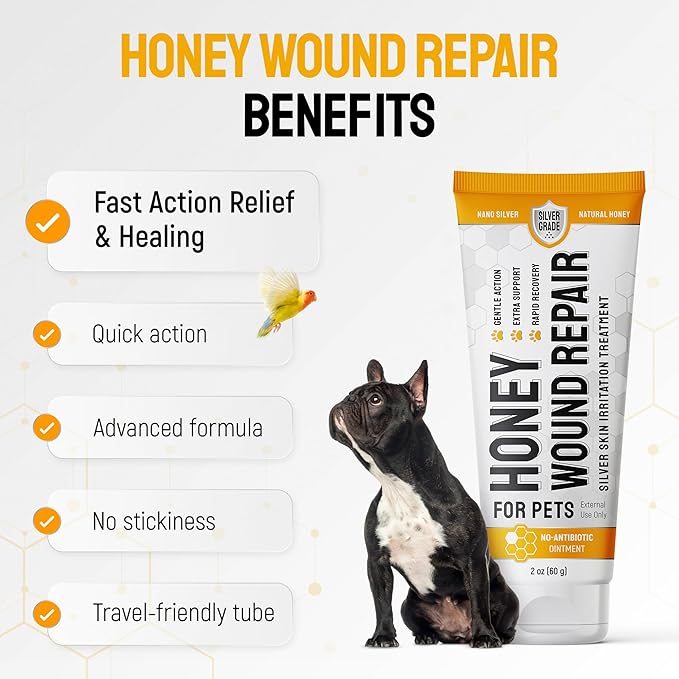 Dog Wound Care with Honey & Colloidal Silver for Scratches & Skin Irritations – Horse & Dog Hot Spot Treatment Gel Works as Honey Rapid Wound Repair – for All Pet Ages & Breeds – 2-Oz Tube