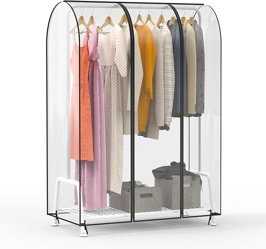 Zilink Clear Garment Rack Cover Transparent Clothes Rack Cover Waterproof Clothing Rack Cover with 2 Durable Zippers for Garment Rack (43"L x 20"W x 60"H, Rack Not Included)