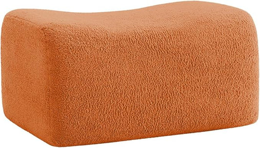 Orange Teddy Fabric Cloud Ottoman, Modern Boneless Modular Footstool in a Box for Living Room, Comfortable Deep Seat Design, No Assembly Required, Sofas para Sala