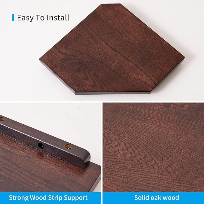 Corner Wall Shelves, Corner Floating Shelves Set of 2 Solid Oak Wood Display Shelf with Wire Hole Small Plant for Kitchen Living Room Dark Walnut 13.5inch