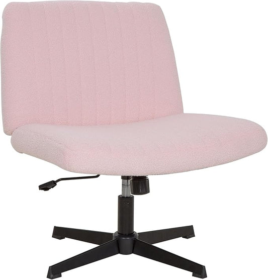 FDW Criss Cross Chair Armless Cross Legged Office Desk Chair Adjustable Swivel Ergonomic Gaming Chair No Wheels Backrest with Wide Seat Native Sponge Computer Task Vanity Chair for Home Office,Pink