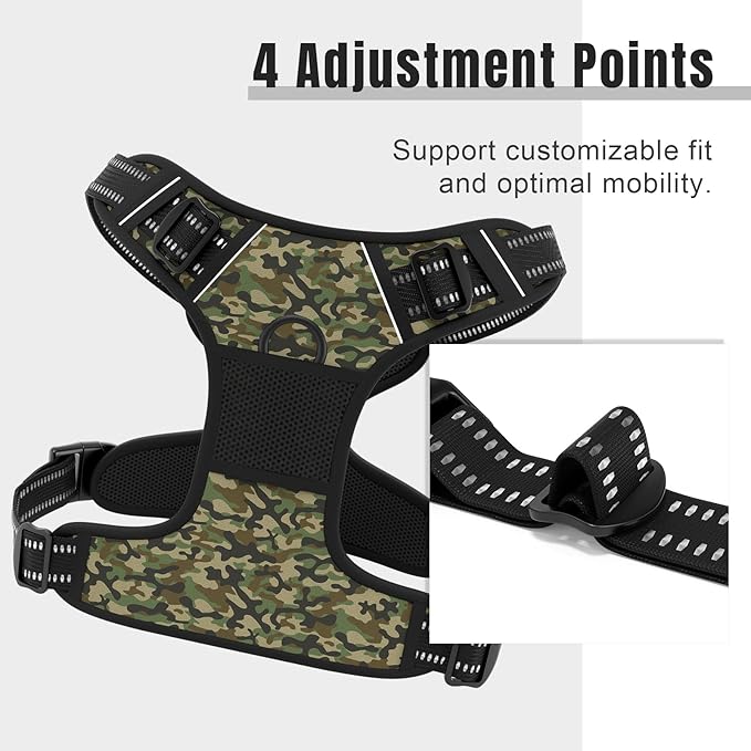 Rnivvi No Pull Dog Harness, Cute Reflective X-Large Sized Puppy Harness, Adjustable Soft Padded Vest for Large Dogs, Heavy Duty Pet Vest with Easy Control Handle for Walking Training, Green Camouflage