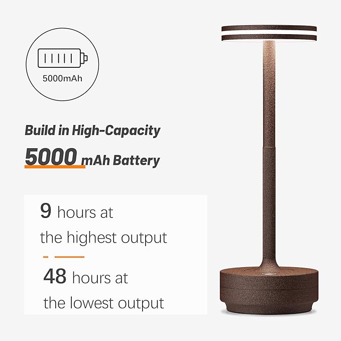Hapfish 2 Pack Cordless Table Lamps Rechargeable, 5000mAh Battery Powered Lamp, 3 Color Modes, Dimmable, LED Table Lamps for Living Room,Outdoor, Dinner,Patio,Restaurant – Rust