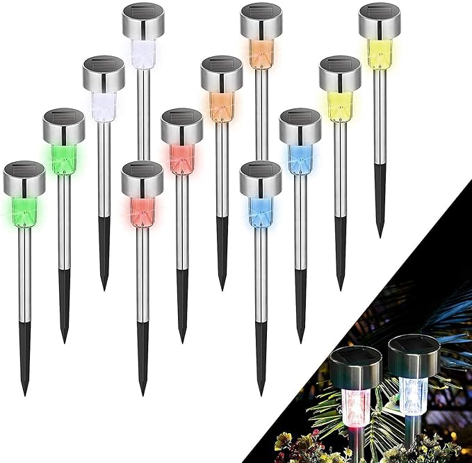 SOLPEX Solar Garden Lights Outdoor, 6 Color 12 Pack Stainless Steel Led Pathway Lights,Halloween/Christmas Solar Decorative，Christmas Decor for Patio, Lawn, Yard,Landscape and Walkway
