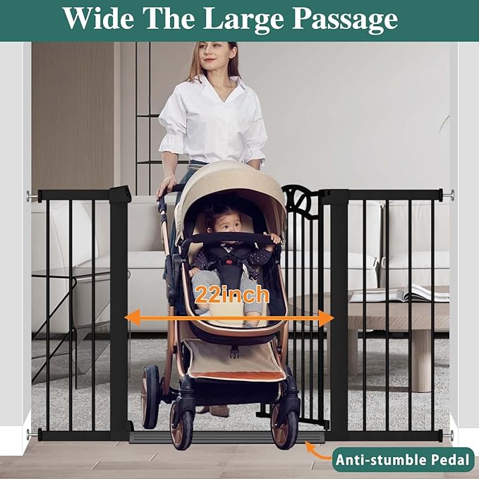 29.5"-48.8" Extra Wide Baby Gate for Stairs, Pressure Mounted Easy Walk Thru Metal Pet Gate Safety Child Gate No Drill, Auto Close Long Dog Gate for The House & Doorways, Black