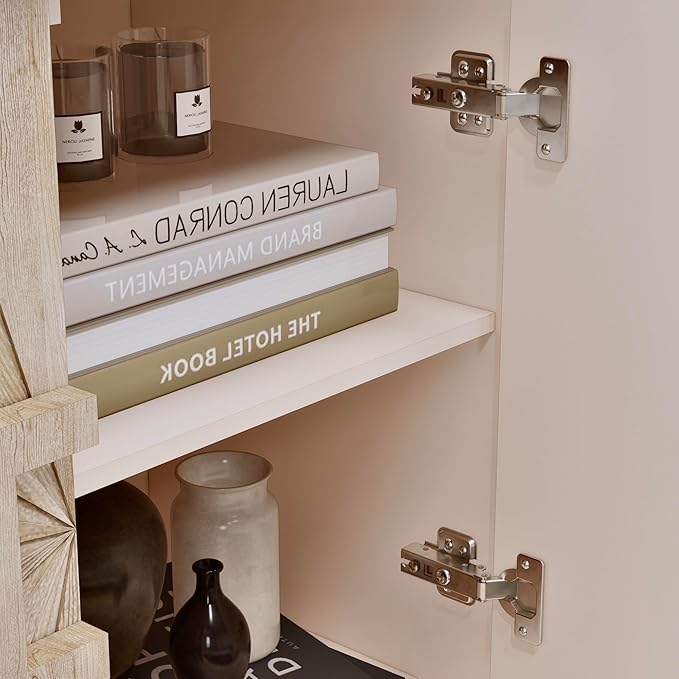 60'' Rustic Large Sideboard with 4 Doors and Adjustable Shelves, Heavy-Duty Antique Wood Entryway Console Table TV Stand for Living Room Dining Room (Antique Natural-10.2)