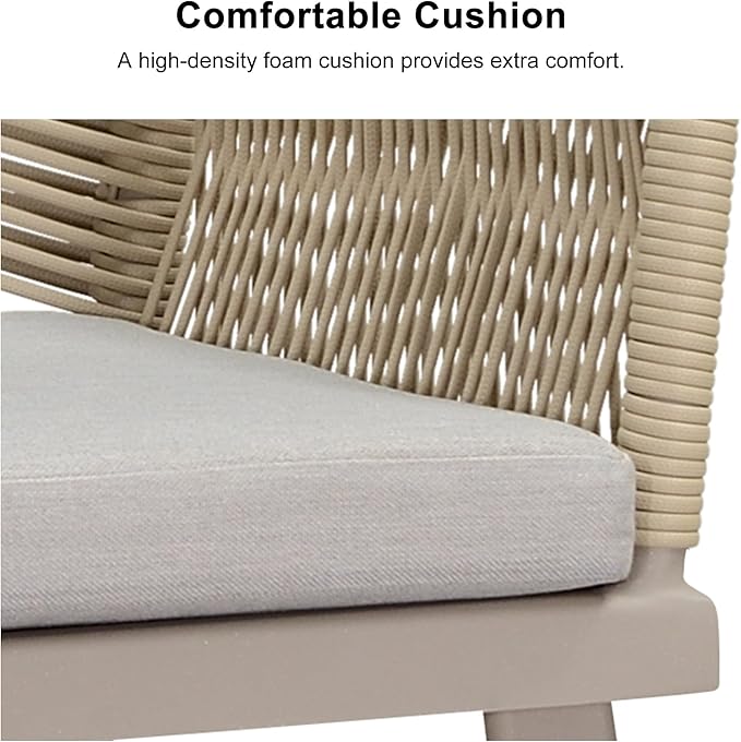 PURPLE LEAF Outdoor Patio Dining Set All-Weather PE Rattan Furniture Set with All Aluminum Frame Rectangular 7 Pieces Table and Chairs Set for 6 People Lawn Garden Backyard Deck, Champagne