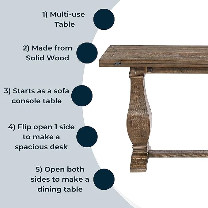 Martin Svensson Home Napa Sofa Console Table, Modular Flip Top Dining or Accent, Solid Natural Wood