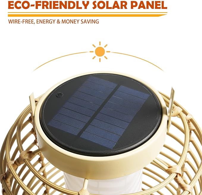 Solar Yard Outdoor Austin Solar Powered Floor Lamp Set of 4, 14-inch Wicker Woven LED Lamp, Water-Resistant Garden Light, Boho Style, Decor for Balcony, Porch, Yard, Pathway, Natural Color