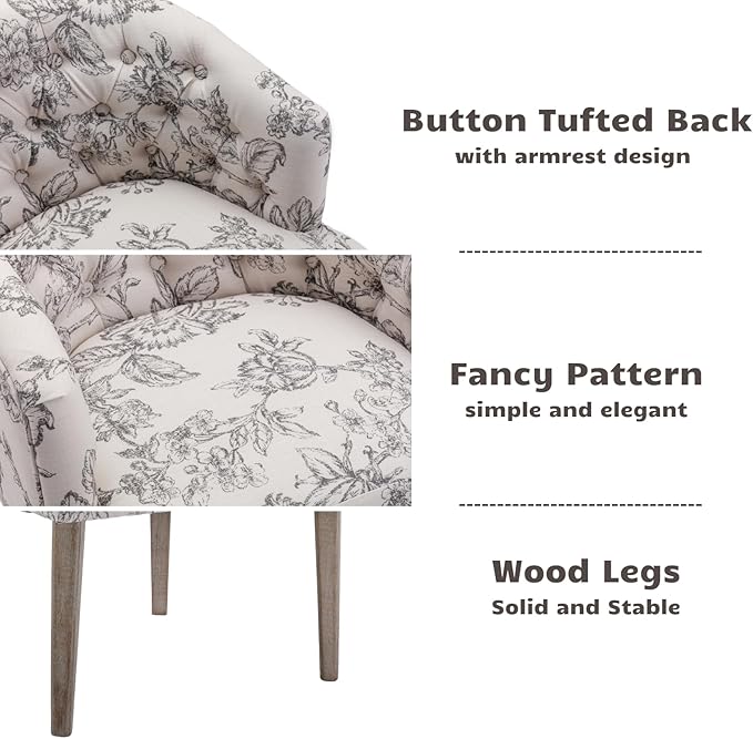 HEAH-YO Modern Dining Chairs Set of 2, Upholstered Linen Fabric Dining Room Chairs with Barrel Backrests, Comfy Kitchen Chair for Dining Room, Beige