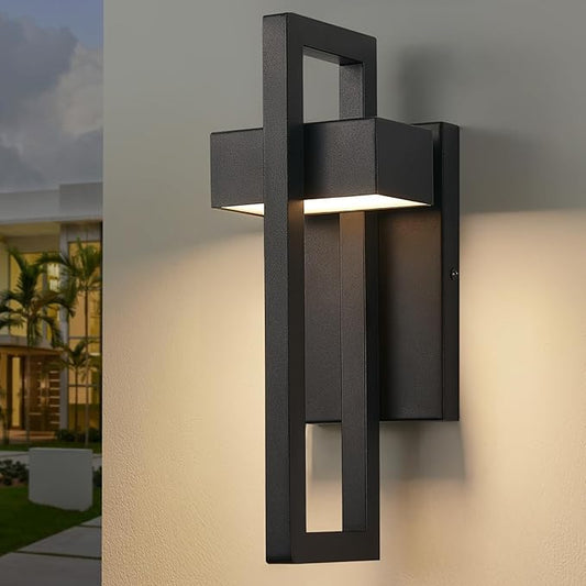 tewei 16.5'' Modern LED Outdoor Wall Sconce, Integrated LED Outdoor Light Fixtures Wall Mount Exterior Lights, Black Front Porch Outside Lighting for House, Backyard, Warm White 3000K, 1 Pack