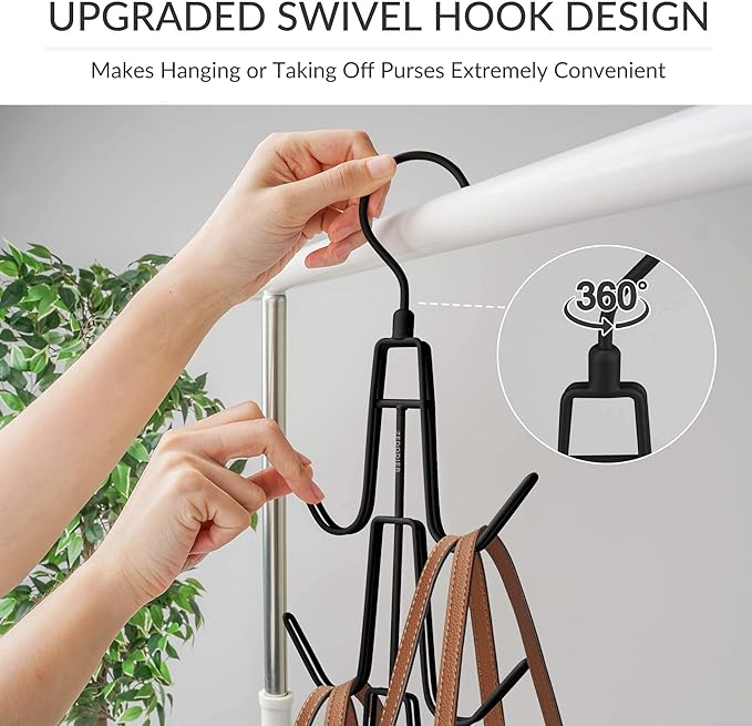 ZEDODIER Purse Hanger Organizer for Closet, 4 Pack Hanging Bag Holder, Keeping Purses Visible and in Good Condition, Metal Handbag Storage Hook Backpack Rack Space Saving Hanger, Black