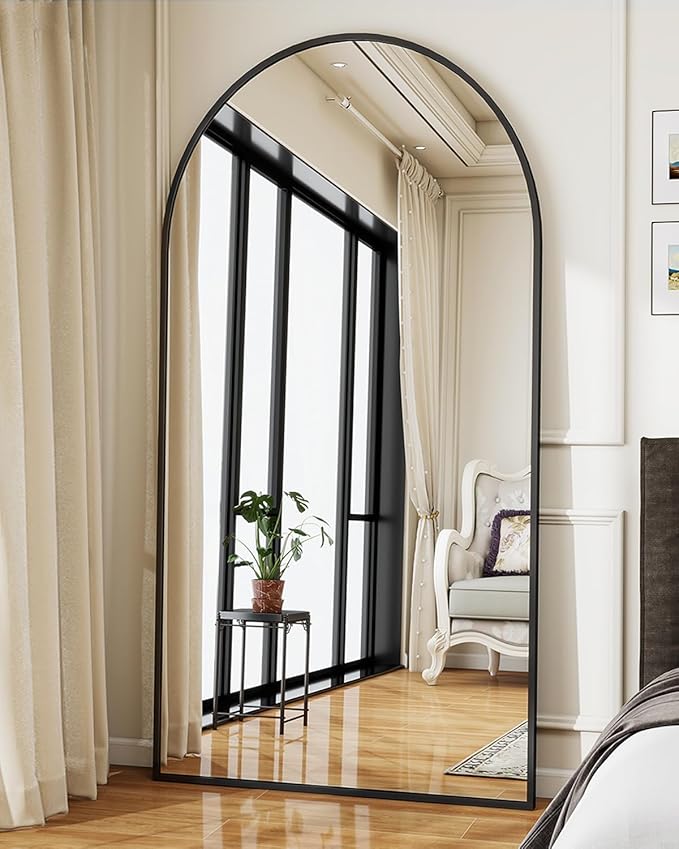 Koonmi 34"x76" Arched Full Length Mirror, Black Large Floor Mirror with Aluminum Alloy Frame Standing Hanging or Leaning Wall-Mounted Full Body Mirror for Living Room and Bedroom