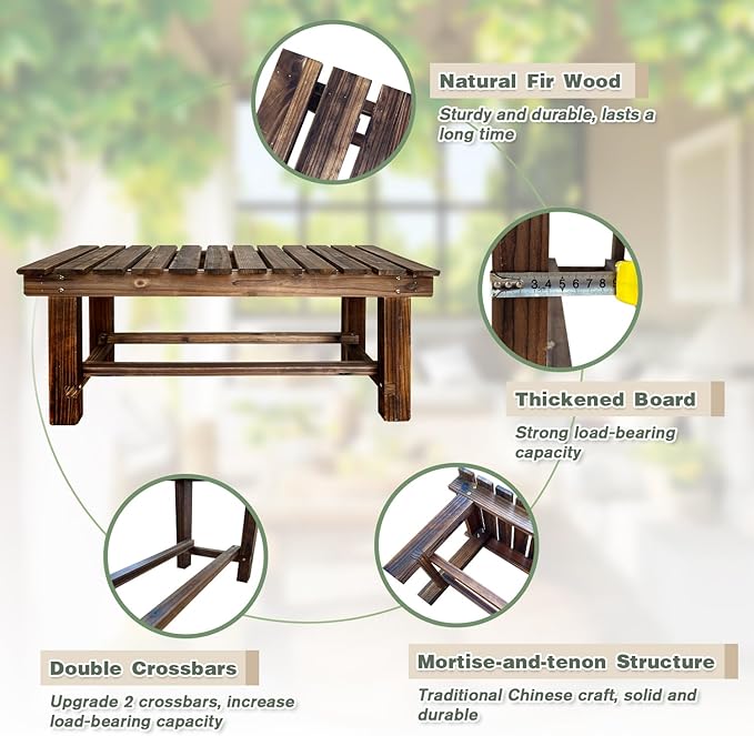 Outdoor Garden Bench, 2-Person Wood Patio Bench Weatherproof Outdoor Backless Bench, Anti-Corrosion and Anti-Rust Garden Benches for Garden Lawn Porch Park Backyard (Carbonized,35.5''/90cm)