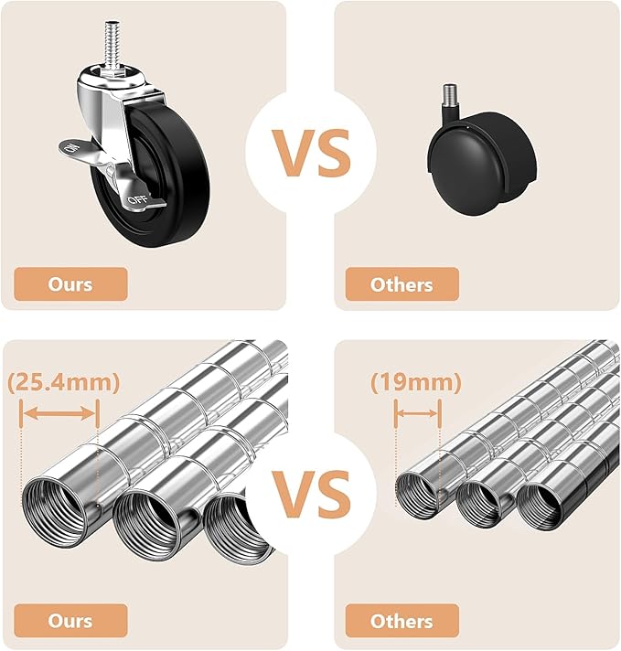 Heavy Duty Rolling Garment Rack 3 Tiers Adjustable Wire Shelving Clothes Rack with 2 Rods and Side Hooks, Storage Closet Clothing Rack with Wheels Chrome 17.7" D x 47.2" W x 83.6" H