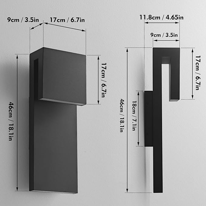 Modern LED Large Outdoor Wall Light 3000K 28W IP65 Waterproof Integrated LED Outdoor Wall Sconce Anti Rust Black Porch Lights Exterior Lighting Outside Lights Fixture for Garage,Balcony,Backyard 1PACK