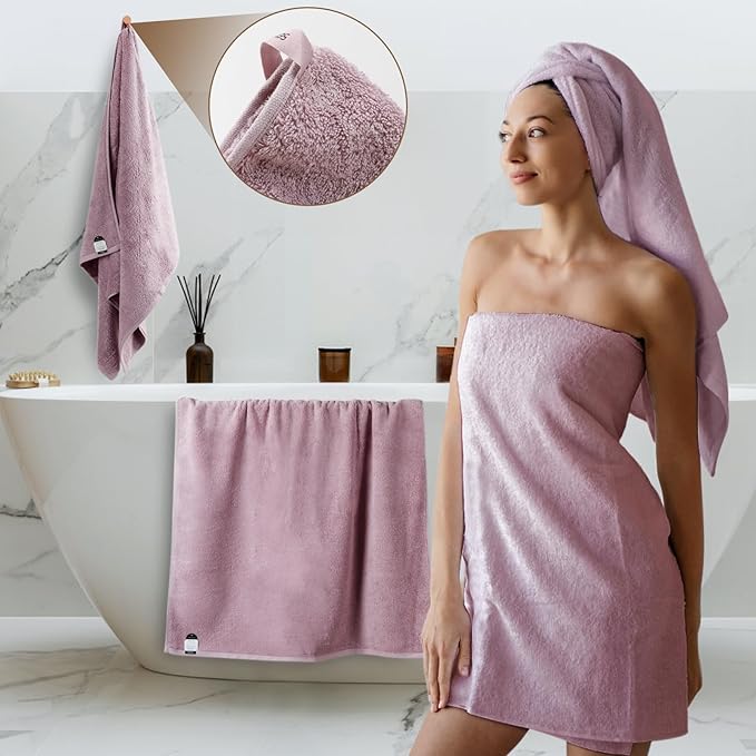 SEMAXE Purplish Red Bathroom Towel, 100% Cotton Bath Towel with Hanging Loop and Smart Tag, Hotel & Spa Quality Soft Absorbent Towel, Gift Box Packaging, 1 Pc Bath Towel, 55" L x 27" W