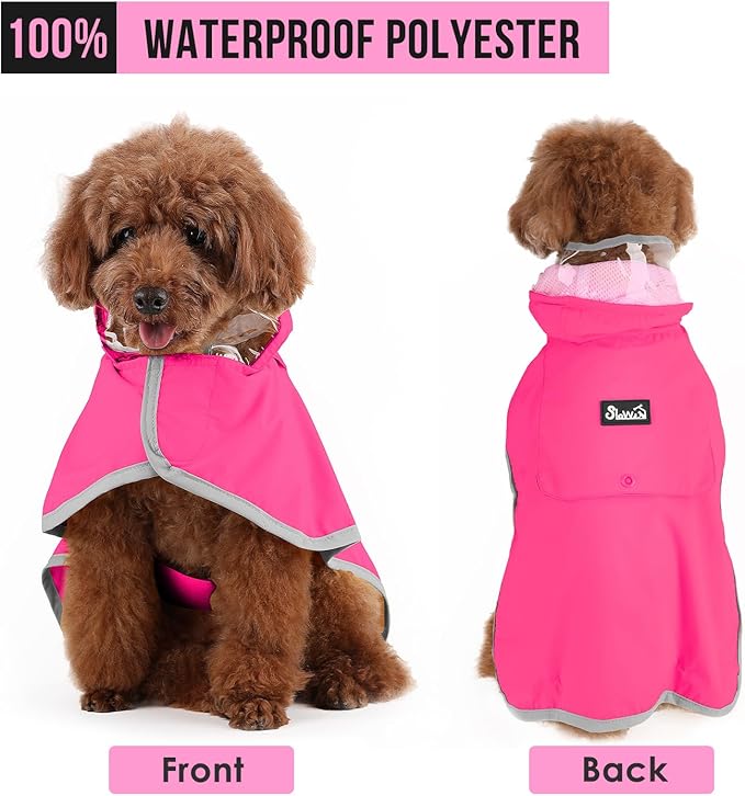 SlowTon Dog Raincoat, Adjustable Dog Rain Jacket Clear Hooded Double Layer, Waterproof Poncho with Reflective Strip Straps and Storage Pocket for Small Medium Large Dogs Puppies(FU S)