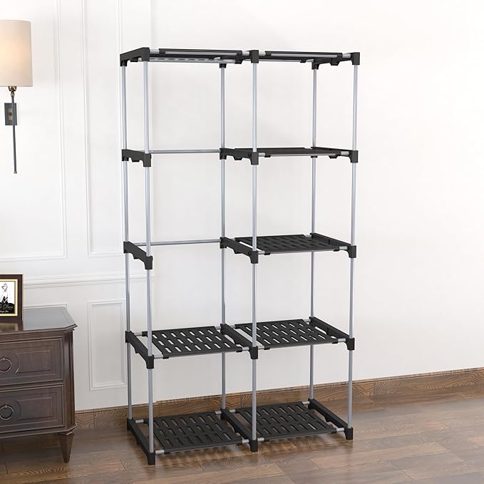 Portable Wardrobe, Clothes Organizer, Easy Hanger Wardrobe, Multiple Dividers and 3 Drawers, 6 Side Pockets Large Capacity (Durable Black)