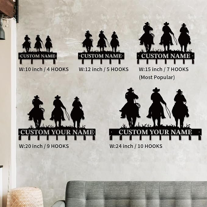 Personalized Custom Name West Cowboy Keys Hooks,Metal Cowboy Art Clothes Keys Hooks,Metal Cowboy Lover Wall Home Storage Decorative Keys Hooks,Key Holder Hooks for Wall (Style K)