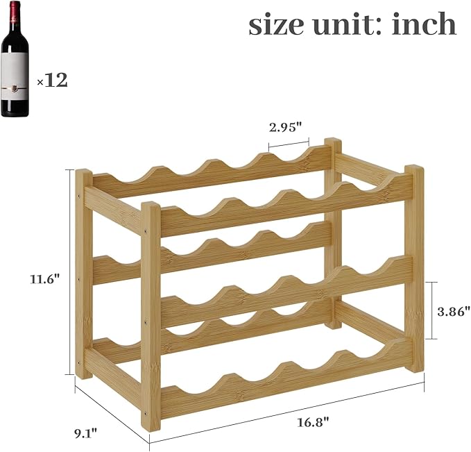 Wine Rack，Bamboo Wine Storage Cabinet Shelf，Countertop Wine Shelf- Freestanding Wine Holder for Kitchen & Pantry (Natural, 3-Tier)