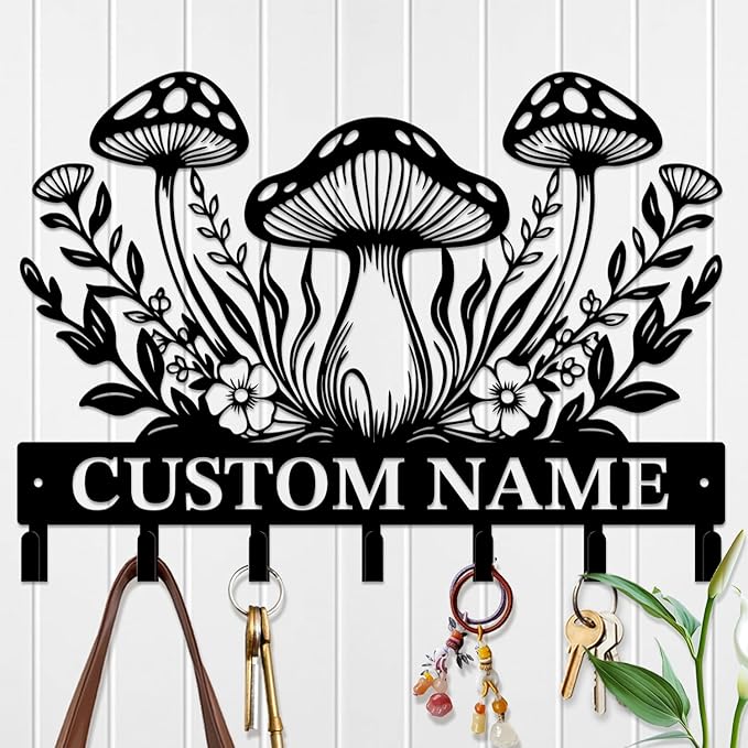 Customized Keys Holder - Personalized Mushroom Wonderland Key Hooks Wall Metal Sign Decor,Wall Holder,Door Hook (Style A)