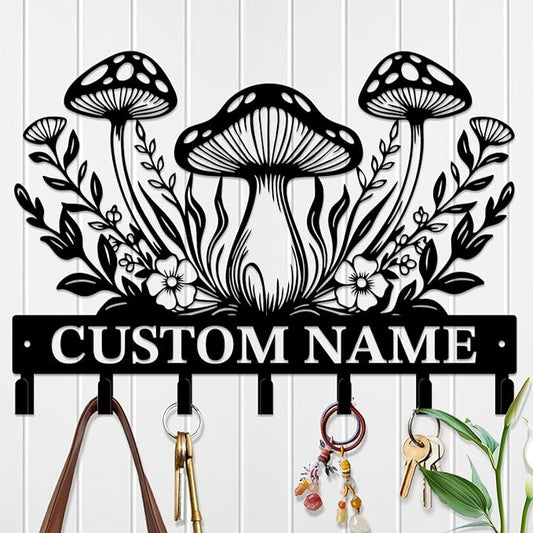 Customized Keys Holder - Personalized Mushroom Wonderland Key Hooks Wall Metal Sign Decor,Wall Holder,Door Hook (Style A)