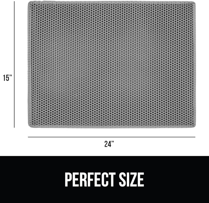GORILLA GRIP Honeycomb Cat Litter Box Mat, Two Layer Trapping Waste Mats, Soft On Paws, Litter Box Supplies and Essentials for Indoor Cats, Traps Excess, Water Resistant for Floors, 24x15 Gray