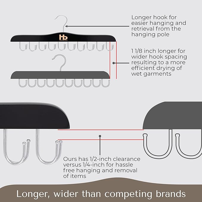 Large Bra Hanger and Bra Organizer for Closet – Tank Top Hanger Space Saving for House, Dorm, Apartment - Foldable Wooden for Closet Organizer– with 20 Hook - Lotus Wood, Black, 1 Pack