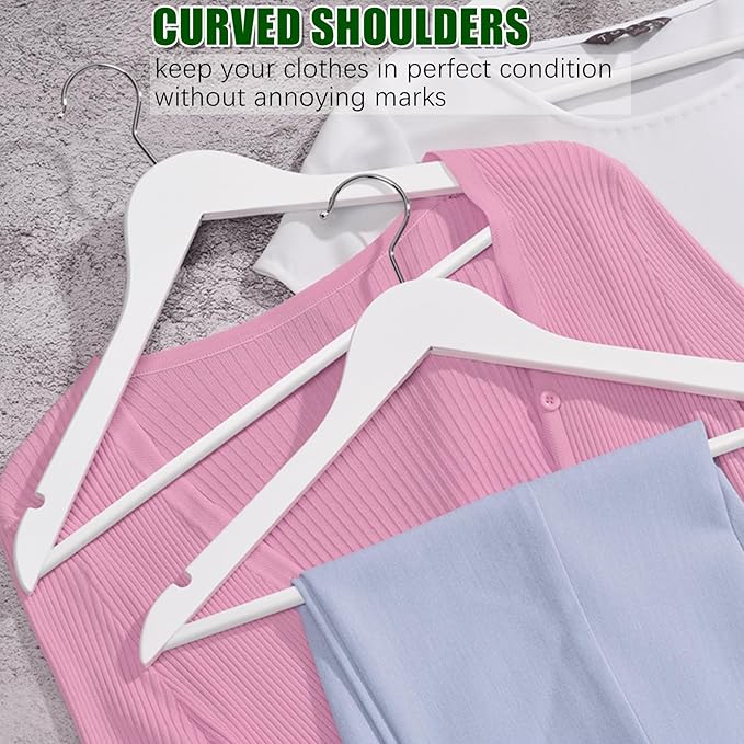 Amber Home 20 Pack Wooden Hangers with Non Slip Pant Bar - White Wood Coat Hangers for Shirts, Jackets, Dress