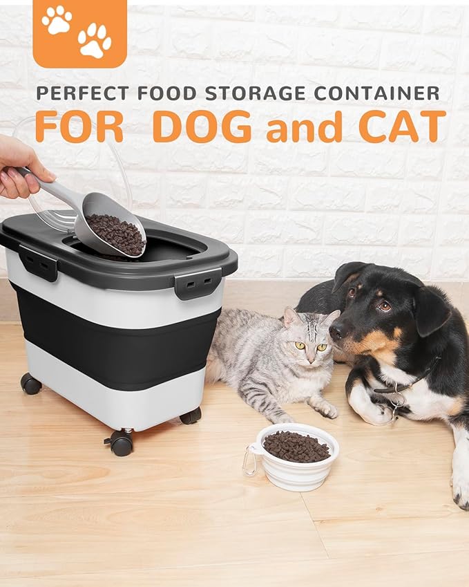 20-23 Lbs Dog Food Storage Container - Collapsible Dog Food Container with Attachable Casters and Scoop,Small Container, Pet Food Storage Containers to Keep Dry Food Fresh,Easy to Move