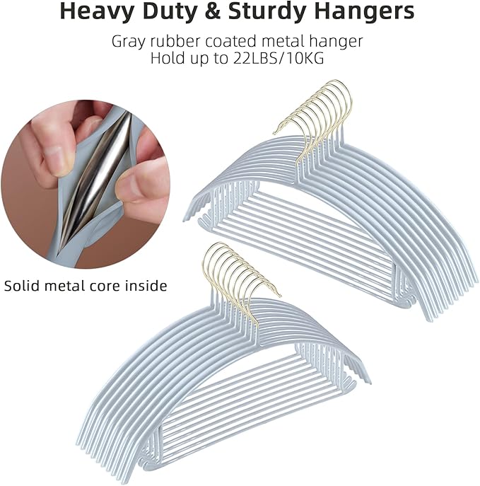 MOPALL Clothes Hangers 20 Pack, Non Slip Hangers Sweater Hanger No Shoulder Bump, 16.5 Inch Wide Durable and Strong Shirt Coat Dress Skirt Suit Hangers with Pants Bar for Laundry & Everyday Use, Gray