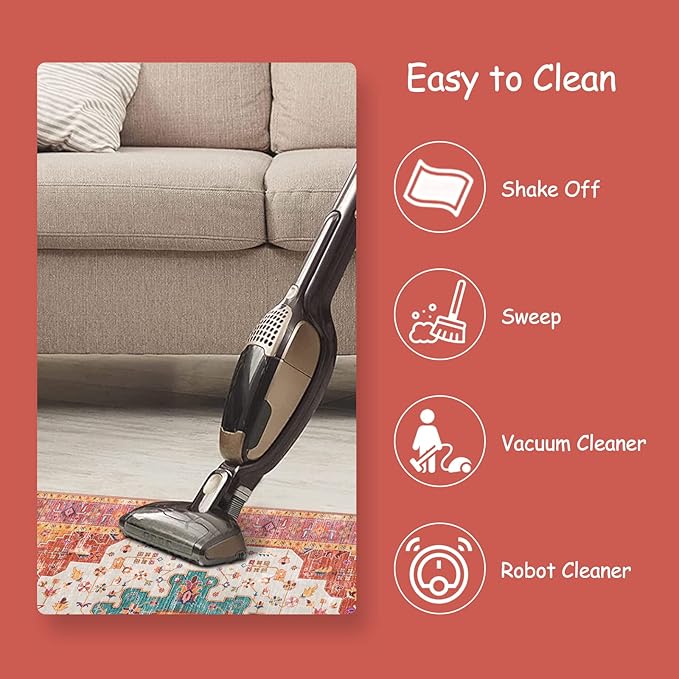 Moynesa Ultra-Thin Washable Pink Area Rug - 6x9 Large Boho for Girls Bedroom, Dining Room, Non-Shed Playroom, Office, Indoor Printed Boho Floor Carpet for Living Room Decor