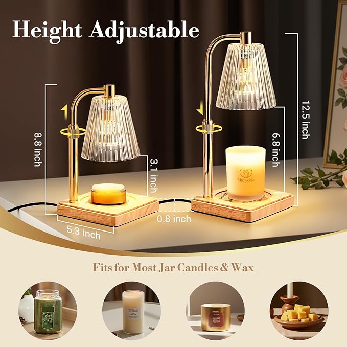 Marycele Candle Warmer Lamp with Timer for Yankee Candles, Adjustable Height Wax Melt Warmer, Birthday Gifts for Mom Women Sister, Vintage Glass Lamp, Christmas Decorations for Home Decor