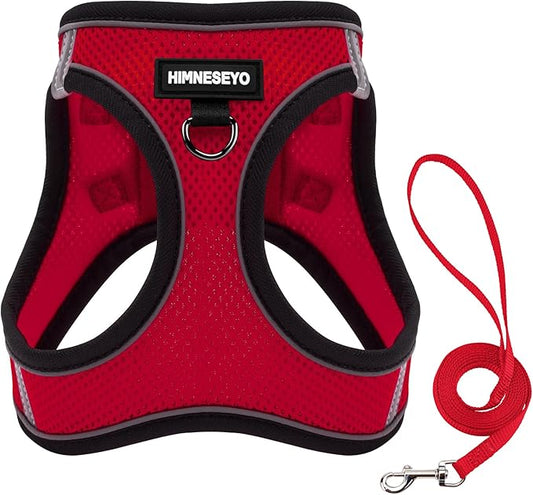 Dog Harness and Leash Set, Dog Harness for Dogs No Pull, No-Chock Step-in Reflective Breathable Lightweight Easy Walk Vest Harnesses with Safety Buckle for Small Medium Dogs, Cats (Red, M)