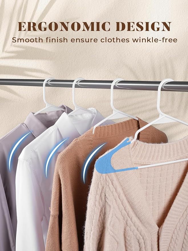HOUSE DAY White Plastic Hangers 50 Pack with 20 Connector Hooks, Premium Slim Space Saving Closet Organizers, Non-Slip & Heavy Duty Clothes Hangers for Coat, Suit, Shirt, Dress