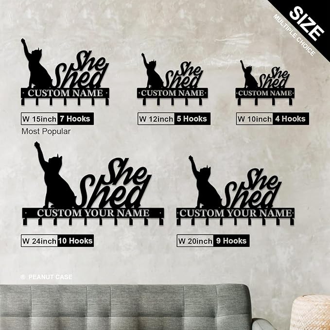 Personalized She Shed Keys Hooks,Custom Name Metal She Shed Art Keys Hooks,Metal She Shed Lover Wall Home Storage Decorative Keys Hooks,Key Holder Hooks for Wall (Style J)