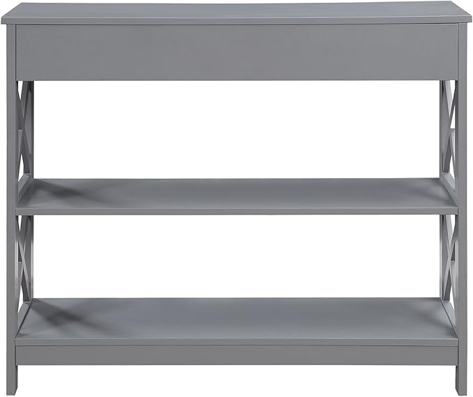 Convenience Concepts Oxford 1-Drawer Console Table 39.5" - Farmhouse Sofa Display with Storage Shelf For Living, Family, & Dining Room, Modern Entryway Hall Table for Kitchen, Bedroom, Gray